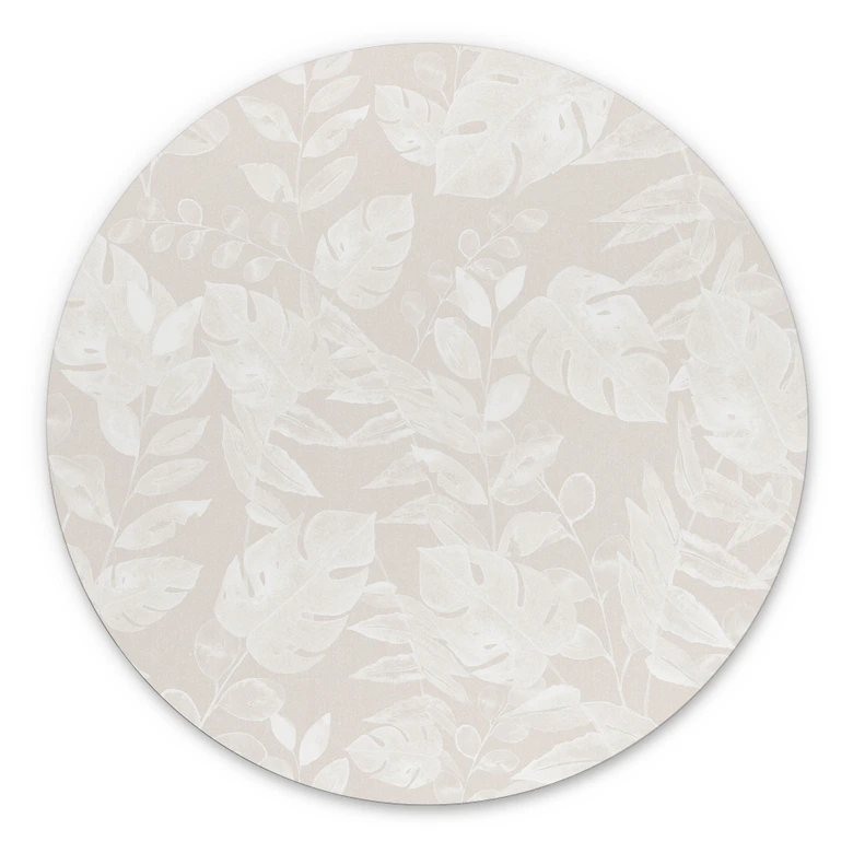 Wandbild Tropische Blätter Beige - Bloomery Decor - Alu-Dibond Rund 