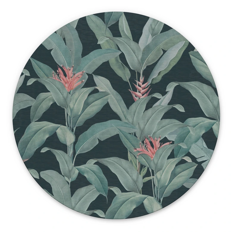 Tableaux Urban Jungle Feuilles tropicales Vert - Bloomery Decor - Alu-Dibond Rond 