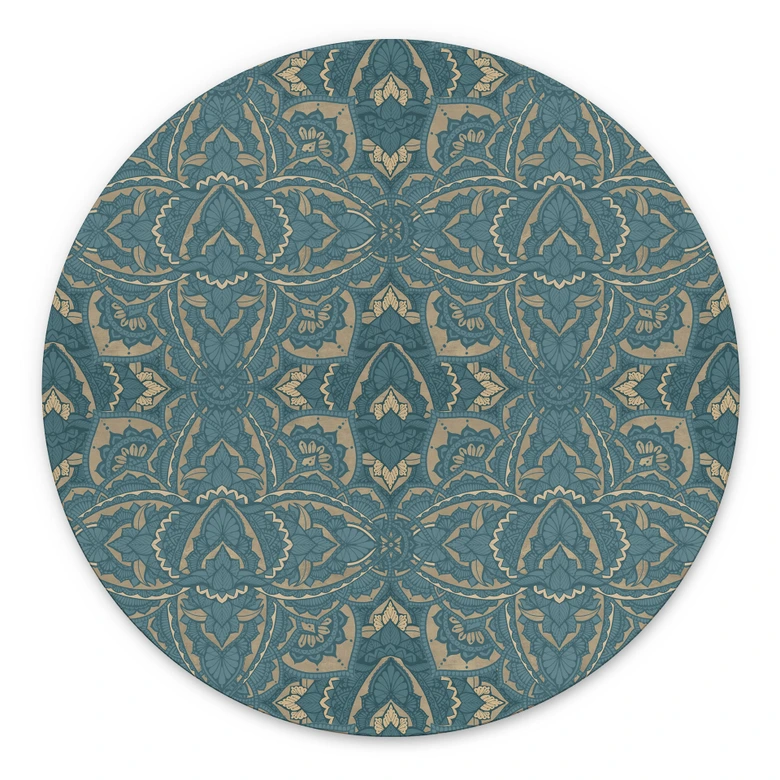 Wandbild Vintage Mandala in Türkisgold - Bloomery Decor - Alu-Dibond Rund 