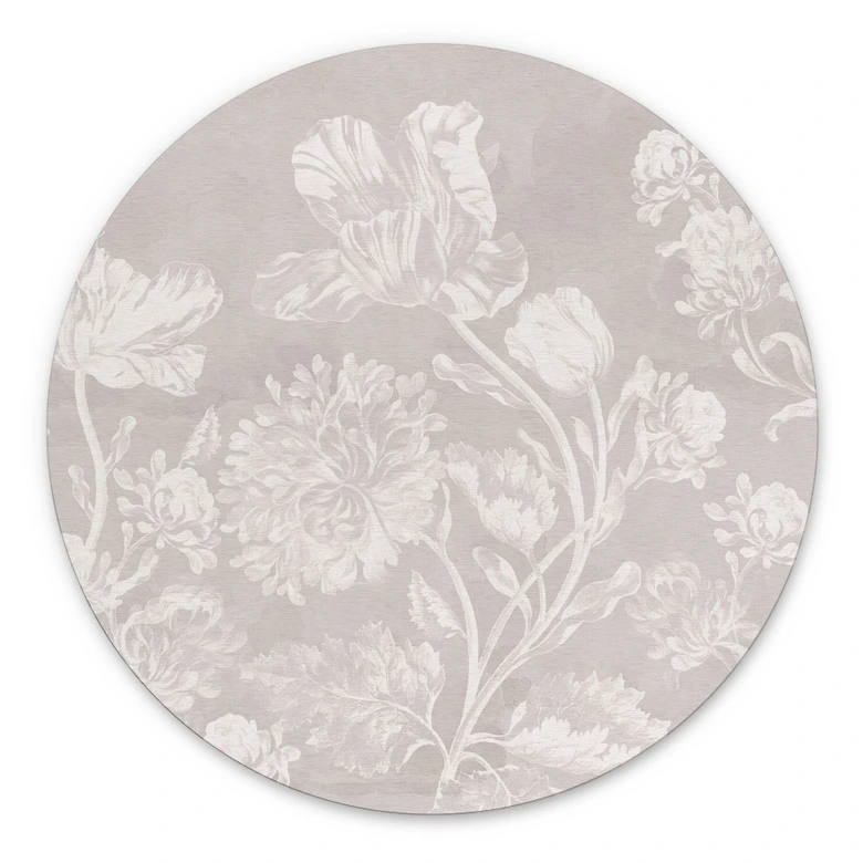 Wandbild Wildblumen in Kreide-Optik Beige - Bloomery Decor - Alu-Dibond Rund 