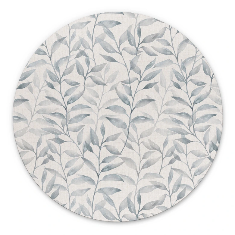 Wandbild Zarte Aquarell-Blätter - Soft Grau - Bloomery Decor - Alu-Dibond - Rund 