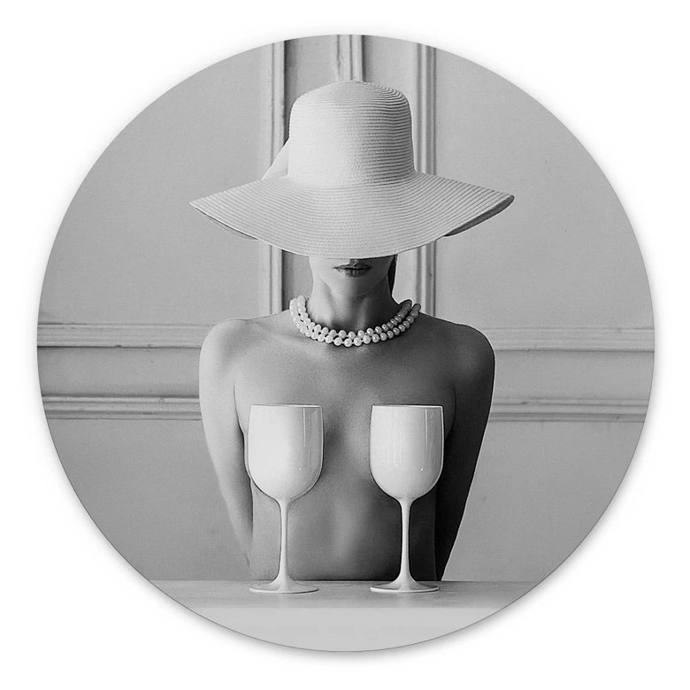 Tableaux Femme tenant des flûtes de champagne - Bolgov - Alu-Dibond Rond 