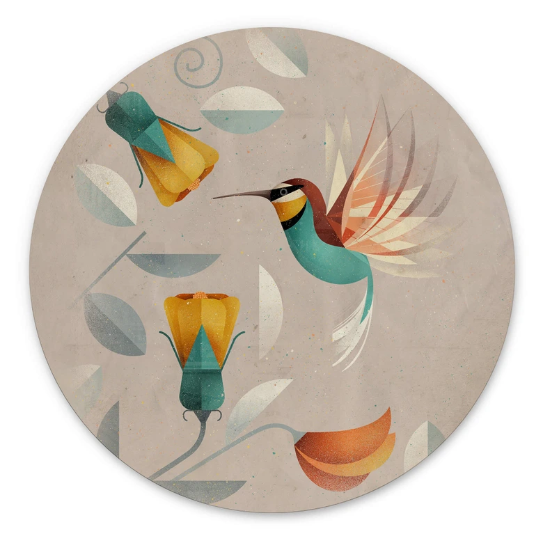 Wandbild Kolibri - Alu-Dibond Rund - Braun 