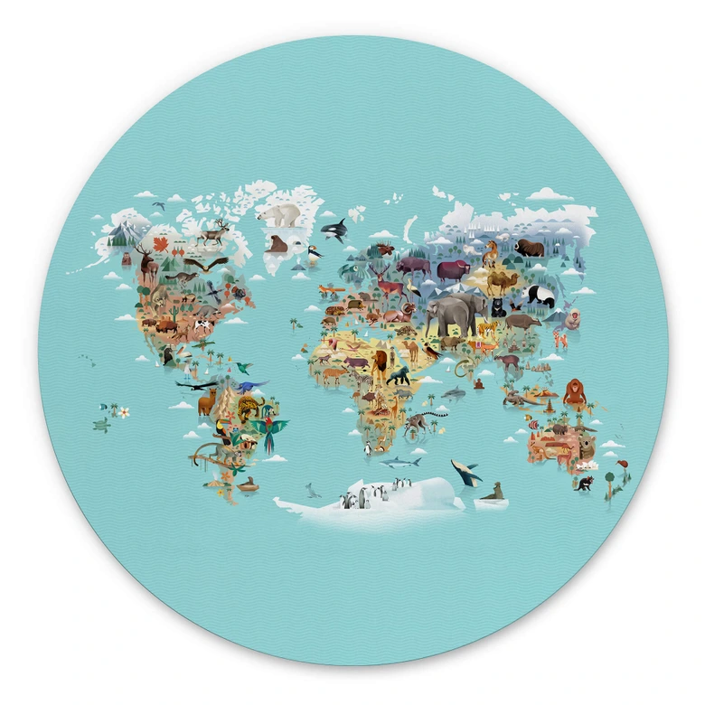 Wandbild World Map - Braun - Alu-Dibond - Rund 