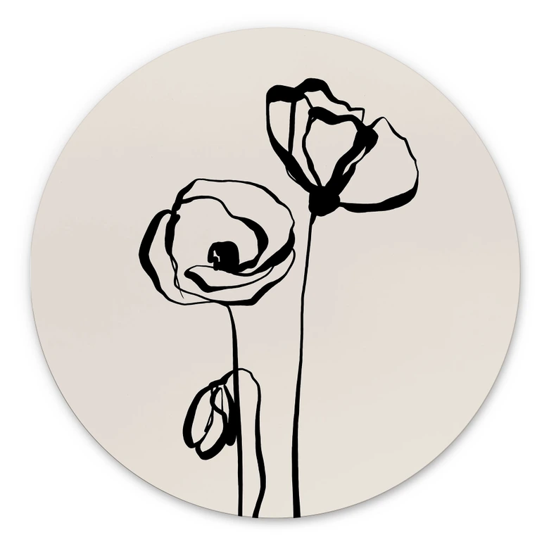 Wandbild Line Art Zwei Mohnblumen - Cats & Dotz - Alu-Dibond Rund 