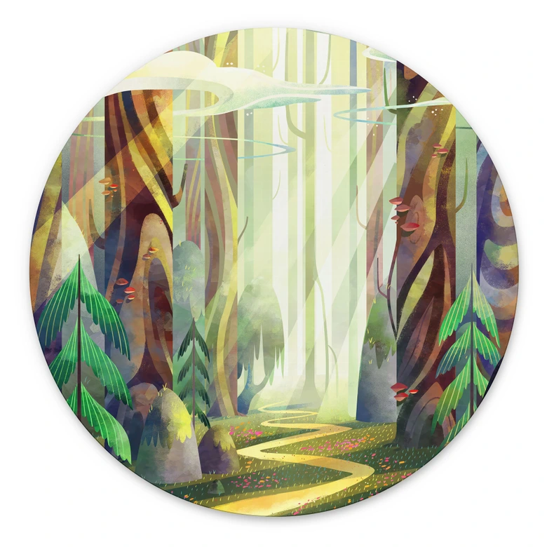Wall Art Enchanted Forest in the Light - DigitalArtsi - Round - Alu-Dibond 