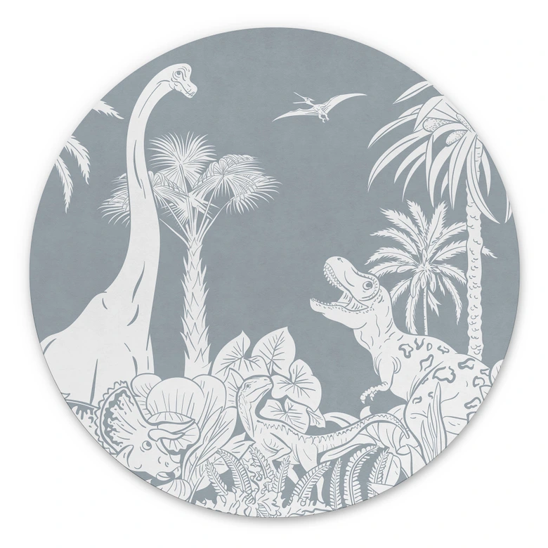 Rundes Wandbild Im Land der Dinosaurier - Blau - Kikki Belle - Alu-Dibond 