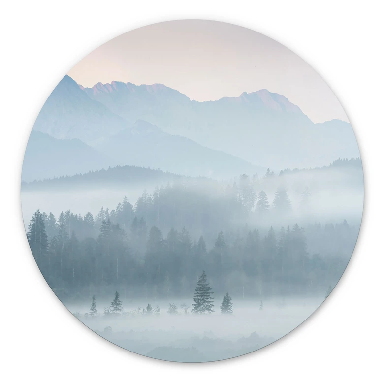 Wandbild Neblige Waldlandschaft im Herbst - Eisenmann - Alu-Dibond Rund 