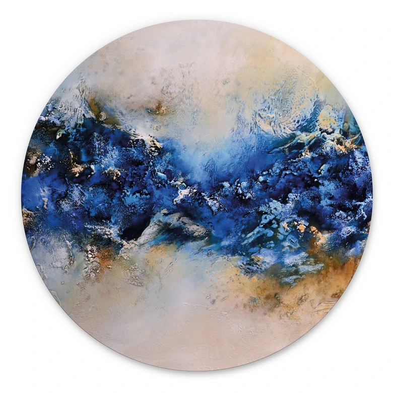 Wandbild Blau-goldene Interaktion - Fedrau - Alu-Dibond - Rund 