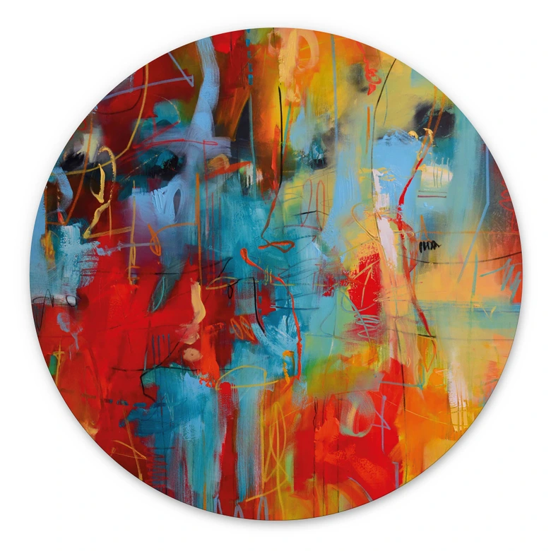 Wandbild Farbenfrohes Chaos - Fedrau - Alu-Dibond Rund 