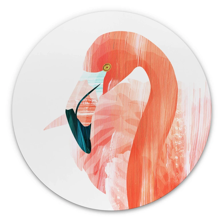 Alu-Dibond Goed Blauw - Pink Flamingo - Rund 