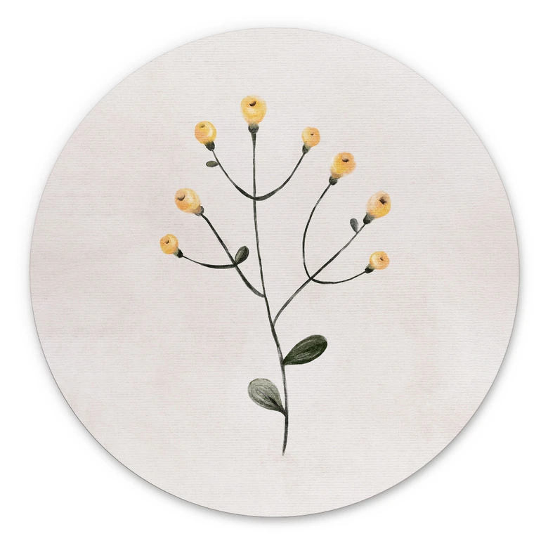 Wall Art Delicate plant with yellow flowers - Goed Blauw - Alu-Dibond Round 