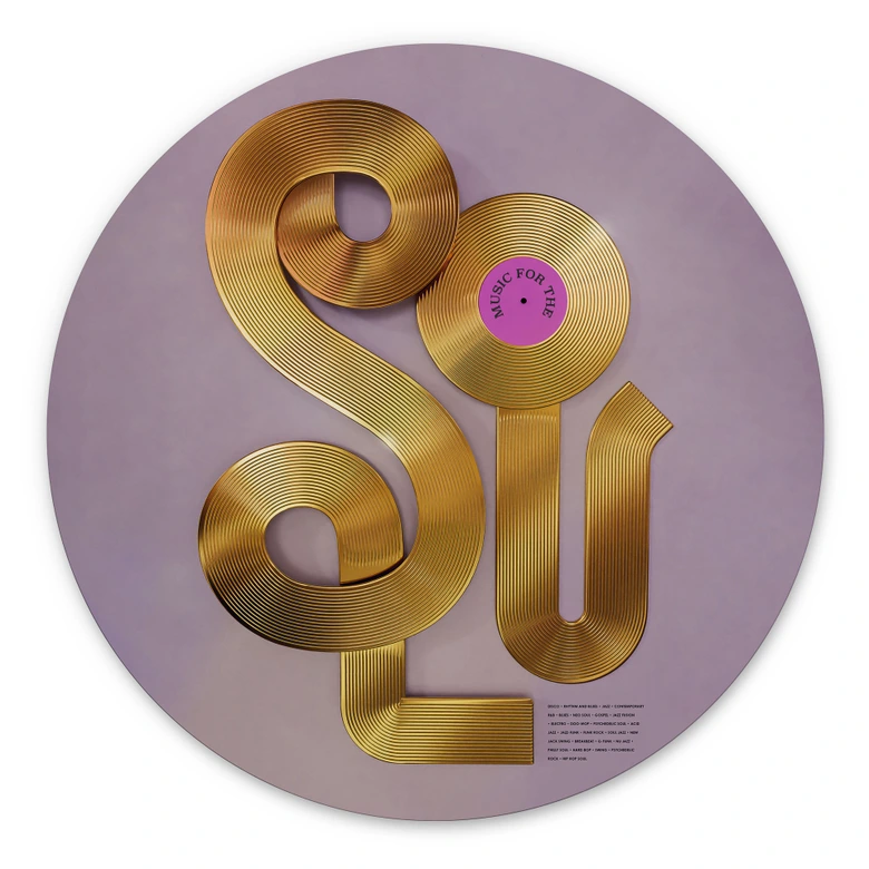 Wandbild Soul trifft auf Vinyl - Musik für die Seele - Harrison - Alu-Dibond - Rund 