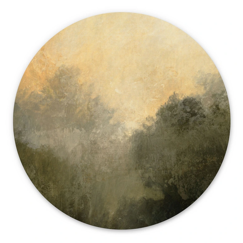 Wandbild Verborgenes Licht im Morgennebel - Hobday - Alu-Dibond Rund 