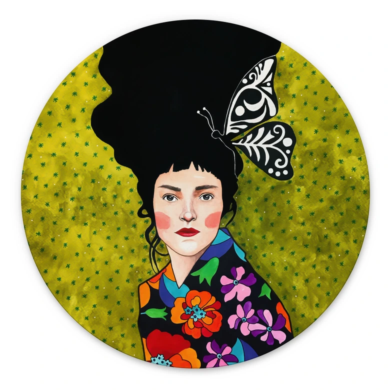 Wandbild Frau mit Schmetterling im Haar - Alu-Dibond - Hülya - Rund 