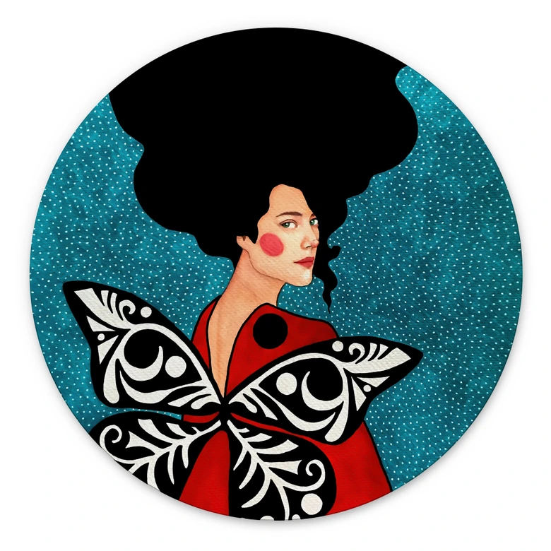 Wandbild Frau mit Schmetterlingsflügeln - Hülya - Alu-Dibond Rund 