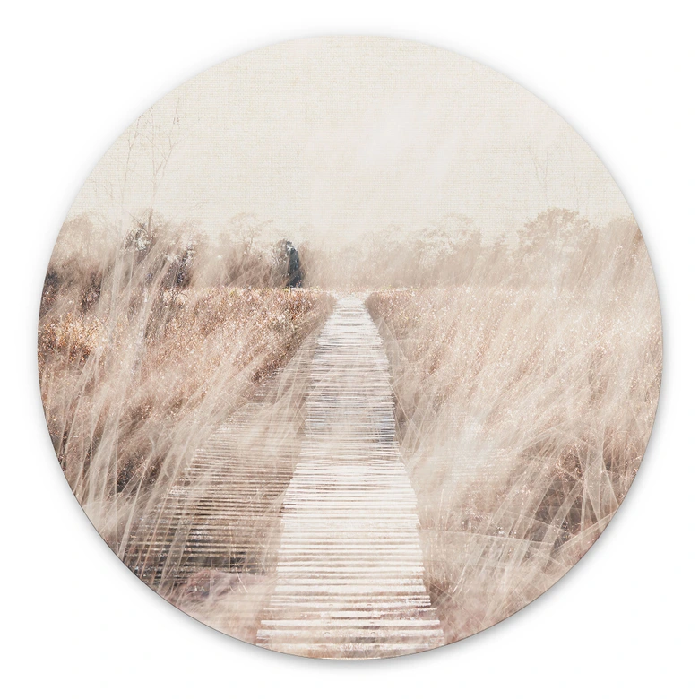 Wandbild Verträumte Landschaft mit Holzsteg - Imaginative - Alu-Dibond - Rund 