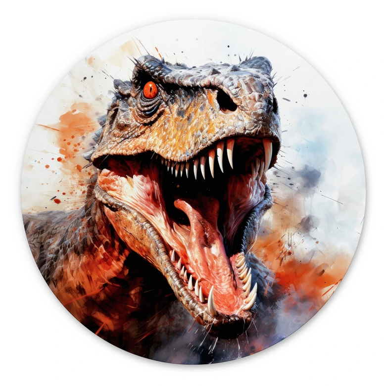 Wandbild T-Rex: Das wilde Gesicht der Urzeit - Jaszke - Alu-Dibond Rund 