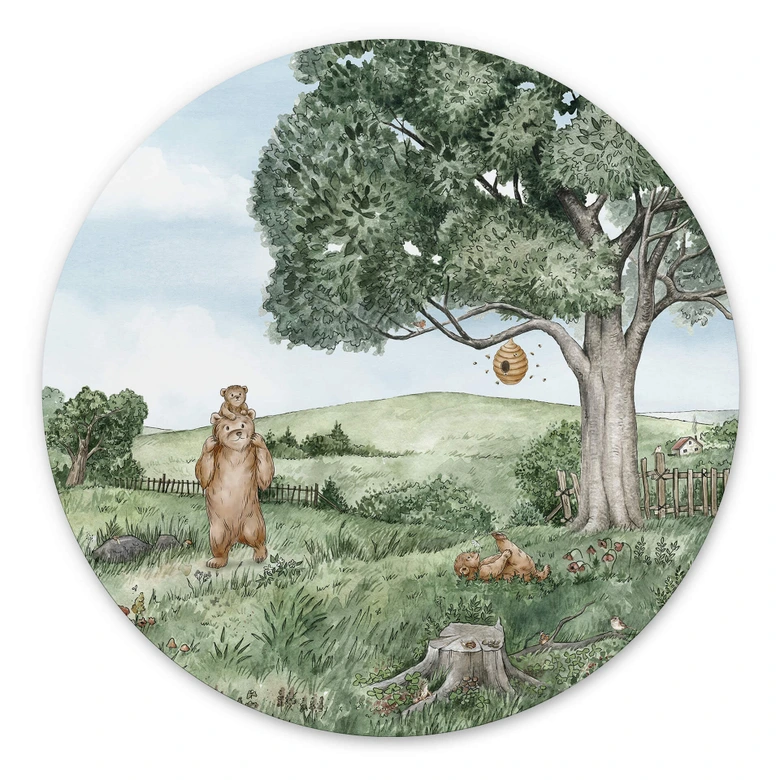 Wandbild Kikki Belle - Bären und Bienen - Alu-Dibond Rund 