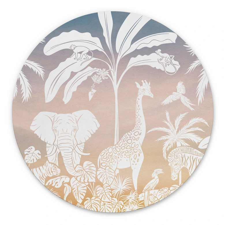 Tableaux ronds Paradis de la jungle avec animaux sauvages - Ombre - Kikki Belle - Alu-Dibond 