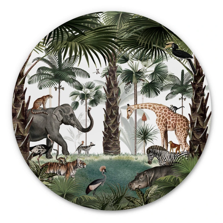Tableau sur alu-Dibond rond Kikki Belle - Le royaume des animaux 