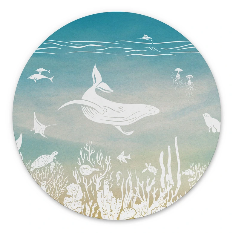 Rundes Wandbild Unterwasserwelt-Paradies - Ombre - Kikki Belle - Alu-Dibond 