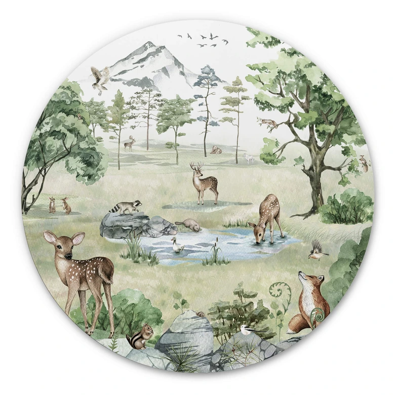 Alu-Dibond Kikki Belle - Wald der Rehe - Rund 