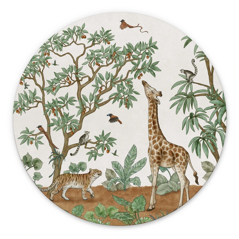 Wandbild Wimmelbild Dschungeltiere - Kikki Belle - Alu-Dibond Rund 