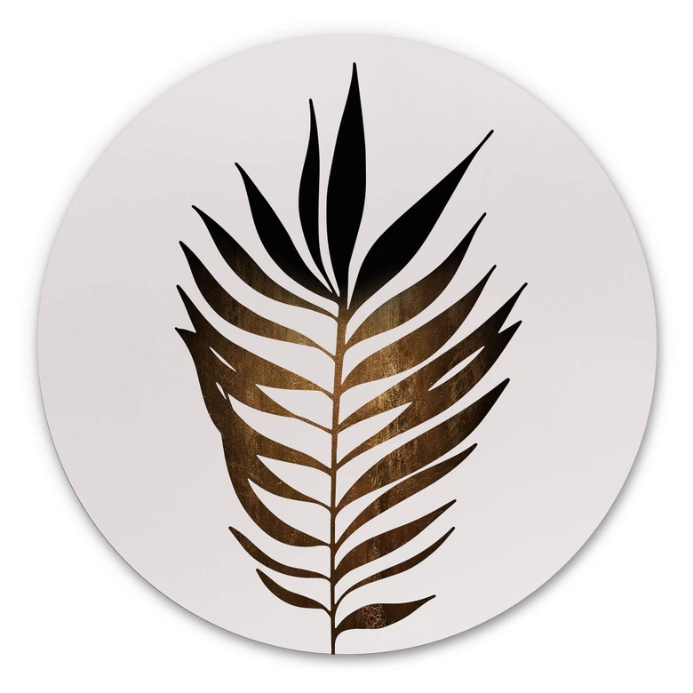 Alu-Dibond Kubistika - Blatt in Gold - Rund 