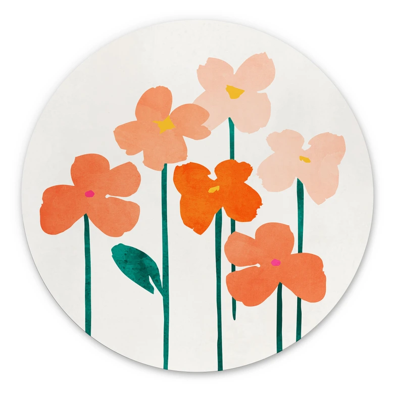Wandbild Kleine Blumen in Peach-Farben - Kubistika - Alu-Dibond - Rund 