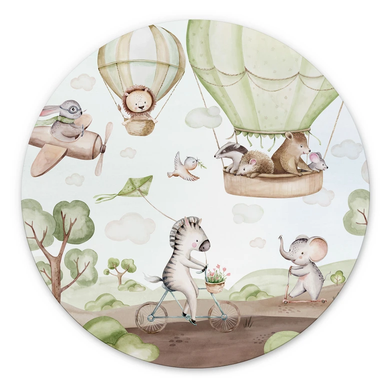 Wandbild Ballonfahrt der Tierfreunde - Kvilis - Alu-Dibond Rund 