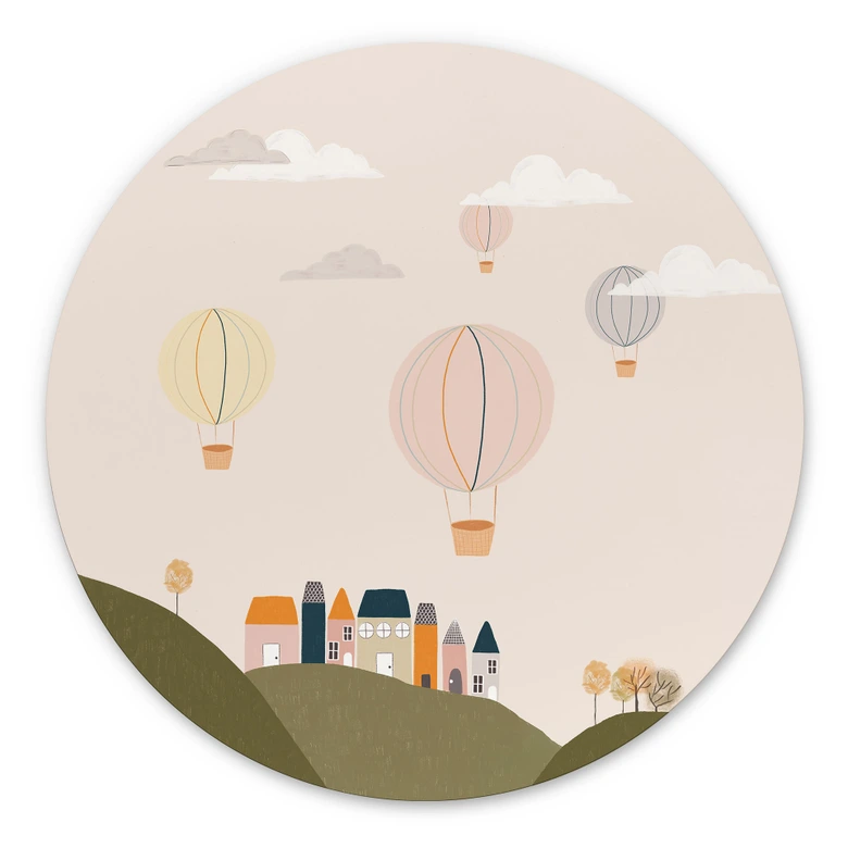 Wandbild Bunte Heißluftballons am Himmel - Menina Lisboa - Alu-Dibond Rund 