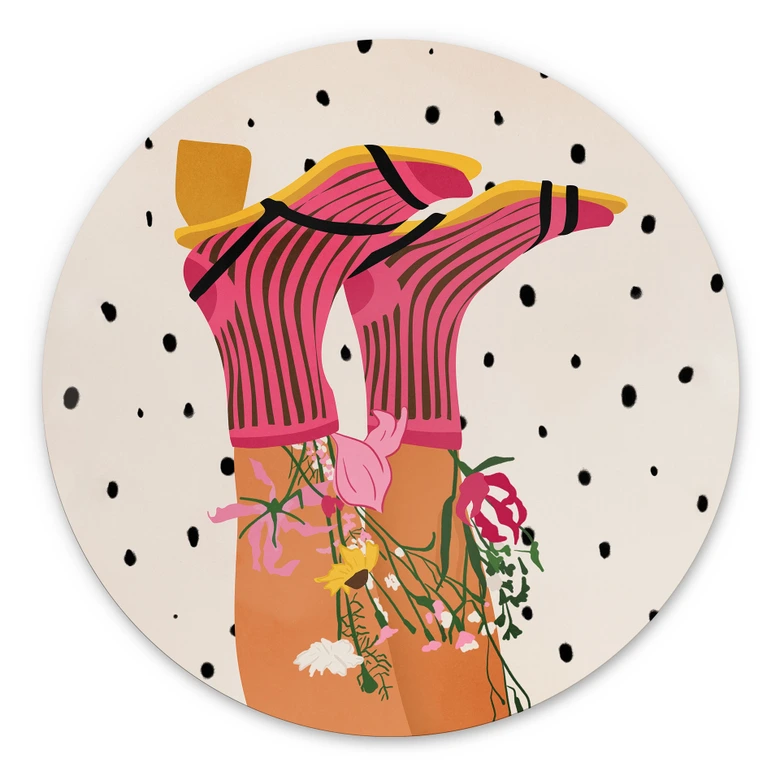 Wandbild Sockenliebe trifft Flower Power - Mokate - Alu-Dibond Rund 