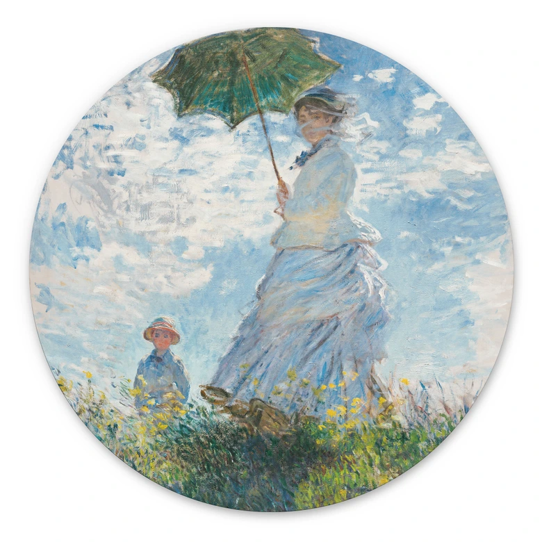 Wanddecoratie Monet - Vrouw met parasol - Madame Monet en haar zoon - Alu-Dibond Rond 