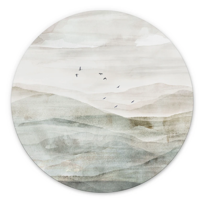 Wandbild Neblige Berglandschaft Aquarell - Ms Tiff - Alu-Dibond Rund 