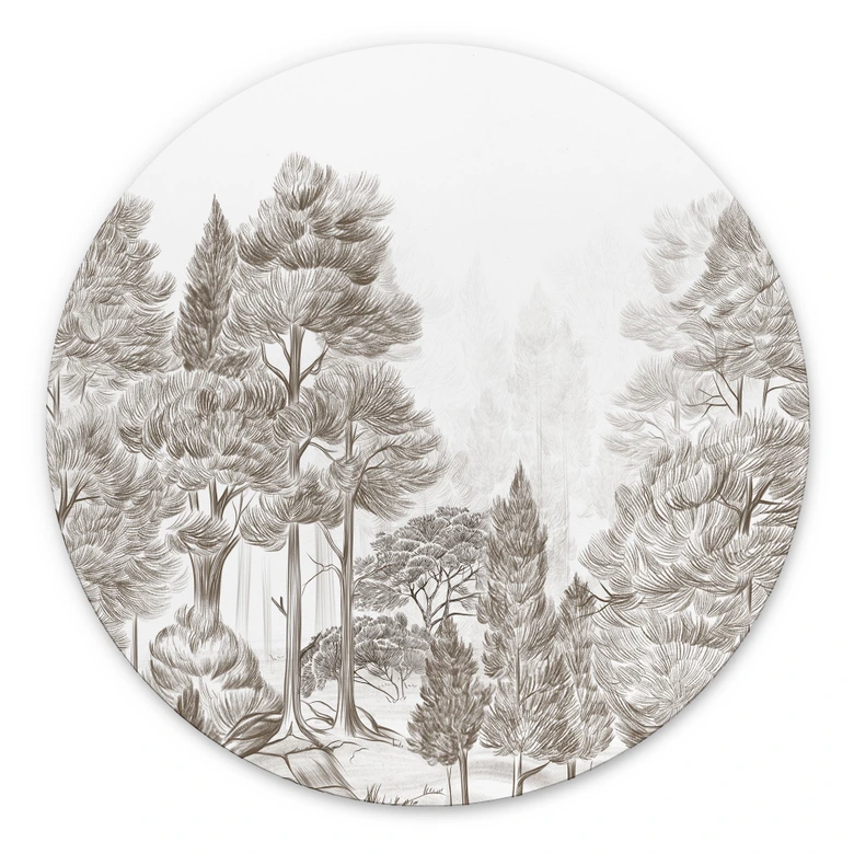 Wandbild Wald mit Waldlandschaft in Beige - Ms Tiff - Alu-Dibond Rund 
