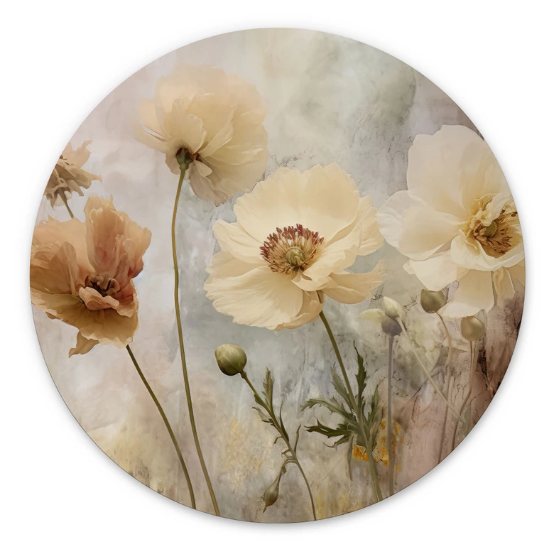 Wandbild Blumenpracht in warmen Pastelltönen - Paksoylu - Alu-Dibond Rund 
