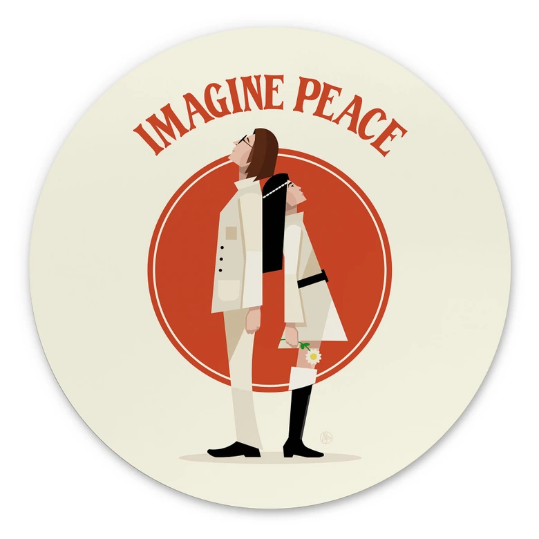 Wandbild Imagine Peace - Zwei für Frieden und Hoffnung - Retrodrome - Alu-Dibond Rund 