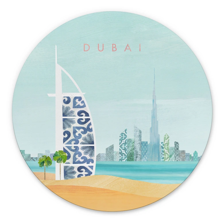 Wandbild Strand von Dubai - Burj Al Arab - Rivers - Alu-Dibond Rund 