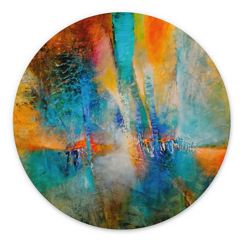 Wandbild Urbanes Licht in Blau und Orange - Schmucker - Alu-Dibond Rund 