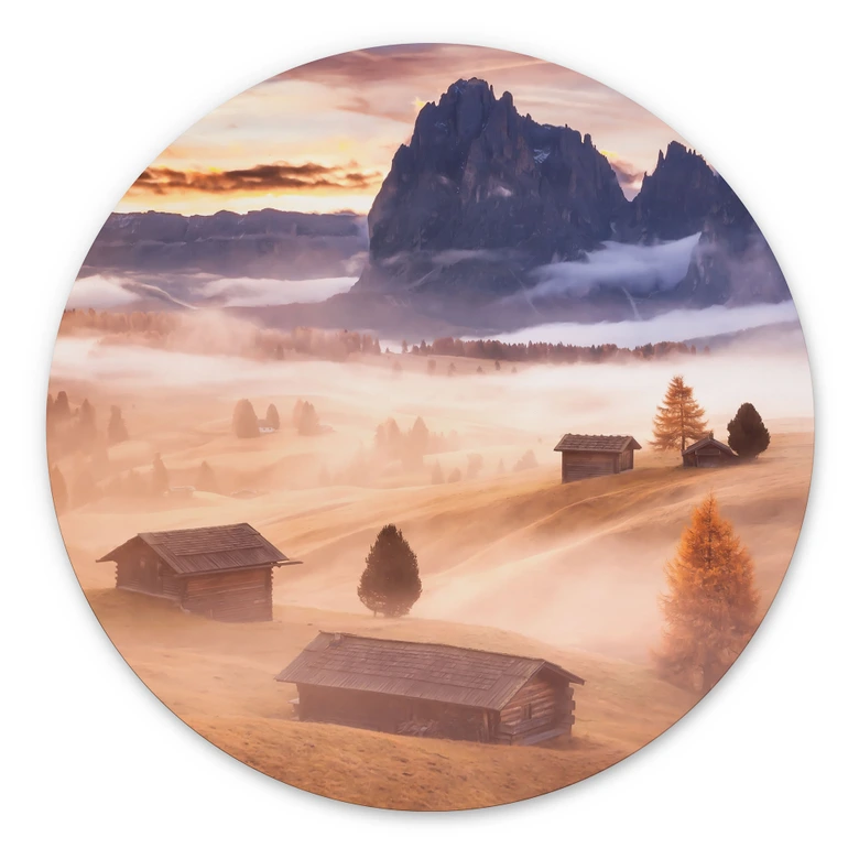 Wandbild Herbstnebel in den Alpen - Selagea - Alu-Dibond Rund 