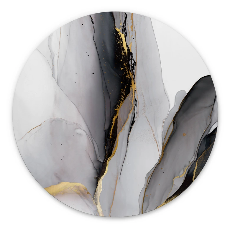 Wandbild Abstrakte Komposition in Gold und Grau - Shelest - Alu-Dibond Rund 