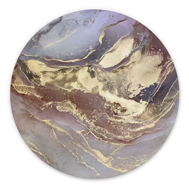 Wandbild Edle Strukturen in Gold und Violett - Shelest - Alu-Dibond Rund 