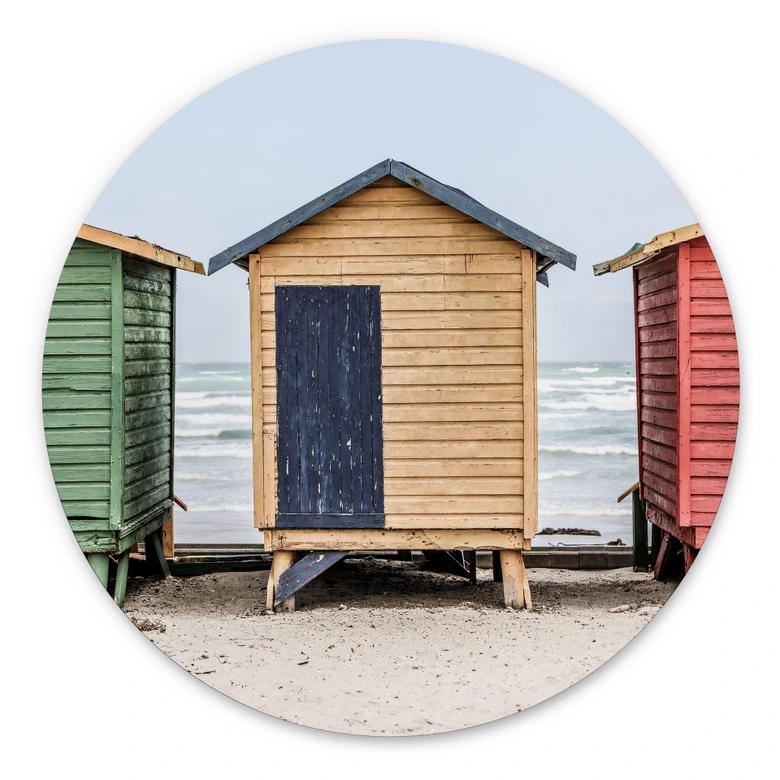 Wandbild Küstencharme - Bunte Hütten am Meer - Shot by Clint - Alu-Dibond Rund 