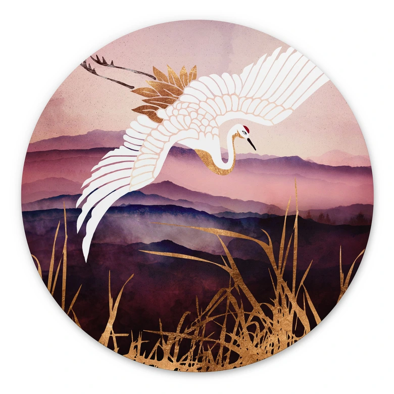 Wandbild Eleganter Kranich - SpaceFrog Designs - Rund - Alu-Dibond 