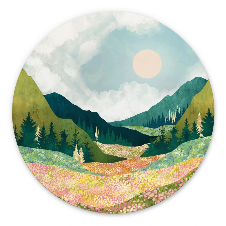 Wandbild Farbenfrohe Frühlingswiese - SpaceFrog Designs - Rund - Alu-Dibond 
