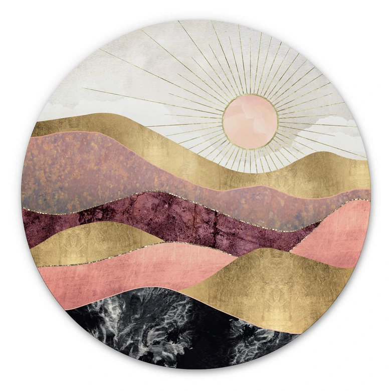 Alu-Dibond SpaceFrog Designs - Rosa Sonne - Rund 