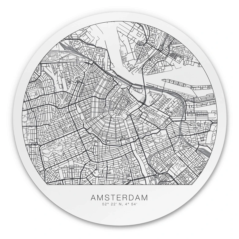 Alu-Dibond Stadtplan Amsterdam - Rund 