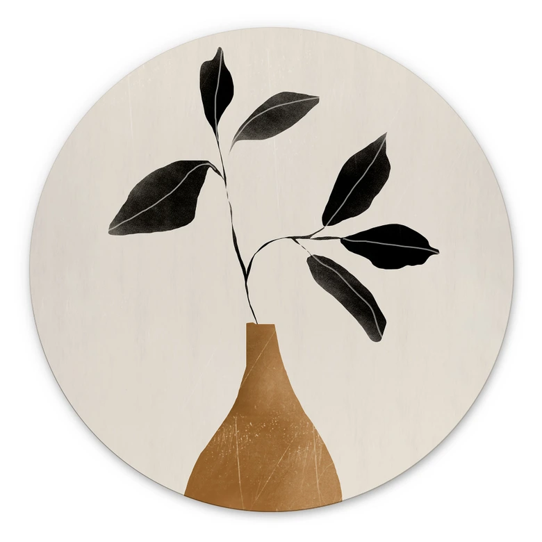 Wandbild Zweig in goldener Vase - ThingDesign - Alu-Dibond Rund 