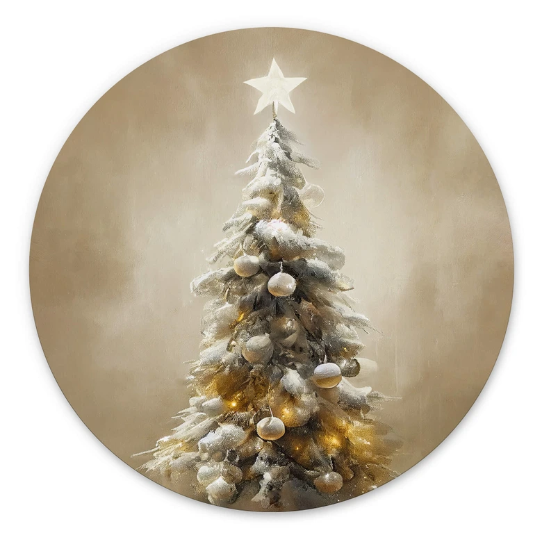 Rundes Wandbild Goldener Weihnachtsbaum - Treechild - Alu-Dibond 